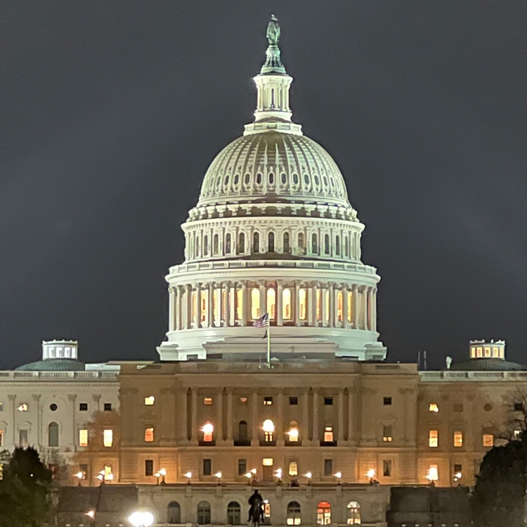 US Capitol building at night